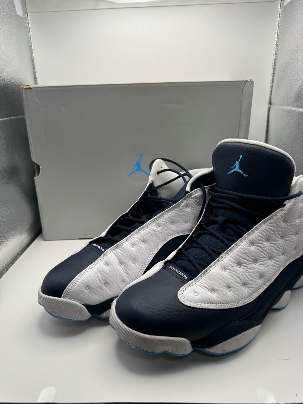 Nike Air Jordan 13 Retro White Dark Powder Blue Size 14 Men 414571-144 With Box